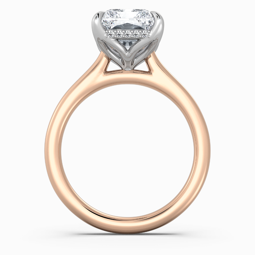 Solitaire Two Tone Tulip Petals Hidden Halo Cathedral Bridge Lab Grown Diamond Engagement Ring in 18K Gold – Radiant