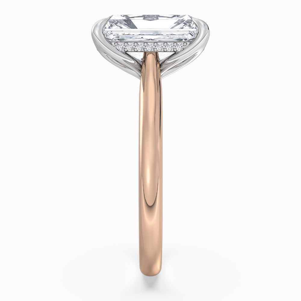 Solitaire Two Tone Tulip Petals Hidden Halo Cathedral Bridge Lab Grown Diamond Engagement Ring in 18K Gold – Radiant