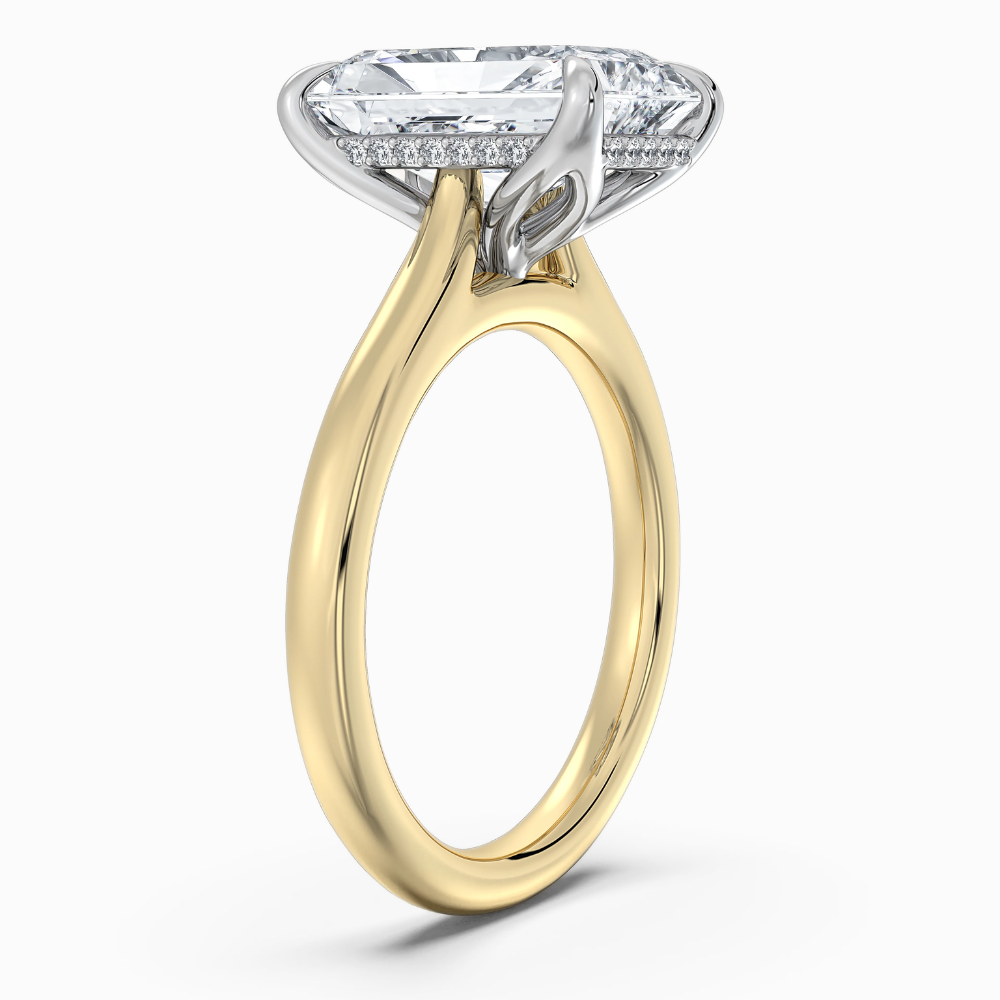 Solitaire Two Tone Tulip Petals Hidden Halo Cathedral Bridge Lab Grown Diamond Engagement Ring in 18K Gold – Radiant