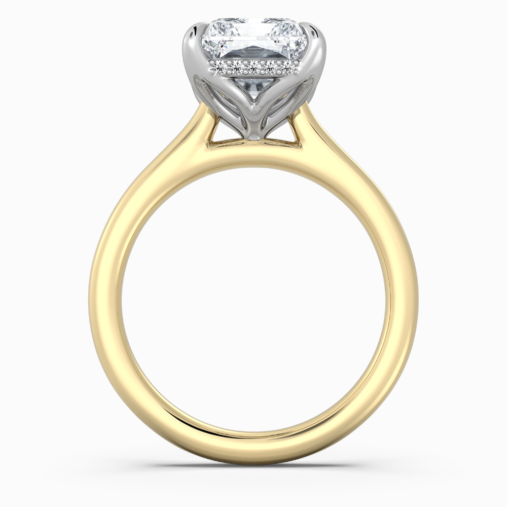 Solitaire Two Tone Tulip Petals Hidden Halo Cathedral Bridge Lab Grown Diamond Engagement Ring in 18K Gold – Radiant