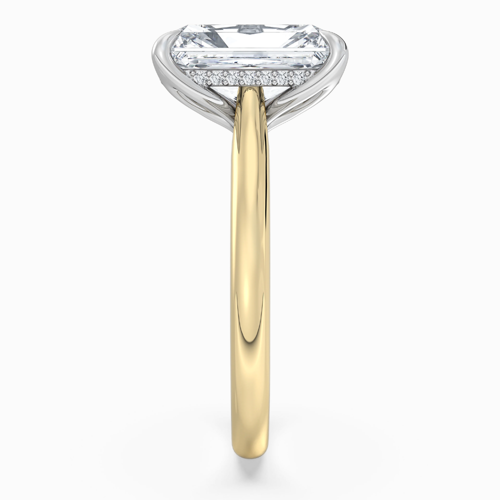 Solitaire Two Tone Tulip Petals Hidden Halo Cathedral Bridge Lab Grown Diamond Engagement Ring in 18K Gold – Radiant