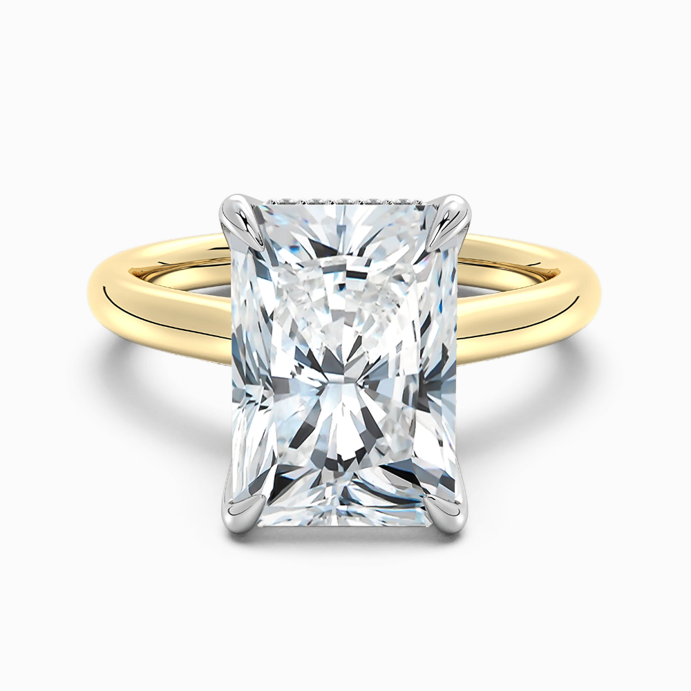 Solitaire Two Tone Tulip Petals Hidden Halo Cathedral Bridge Lab Grown Diamond Engagement Ring in 18K Gold – Radiant