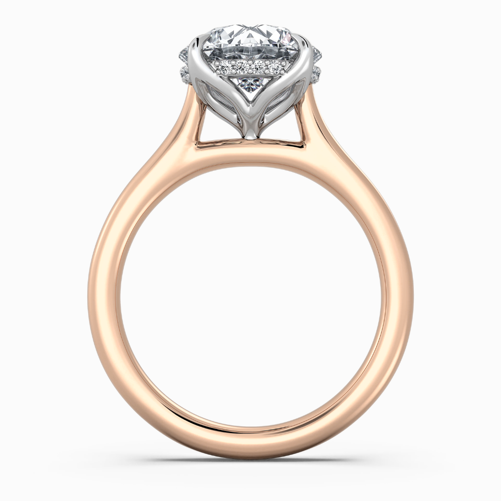 Solitaire Two Tone Tulip Petals Hidden Halo Cathedral Bridge Lab Grown Diamond Engagement Ring in 18K Gold – Round
