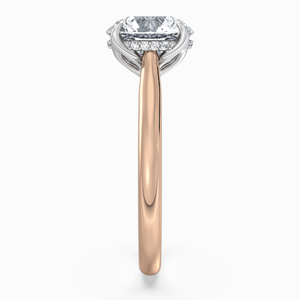 Solitaire Two Tone Tulip Petals Hidden Halo Cathedral Bridge Lab Grown Diamond Engagement Ring in 18K Gold – Round