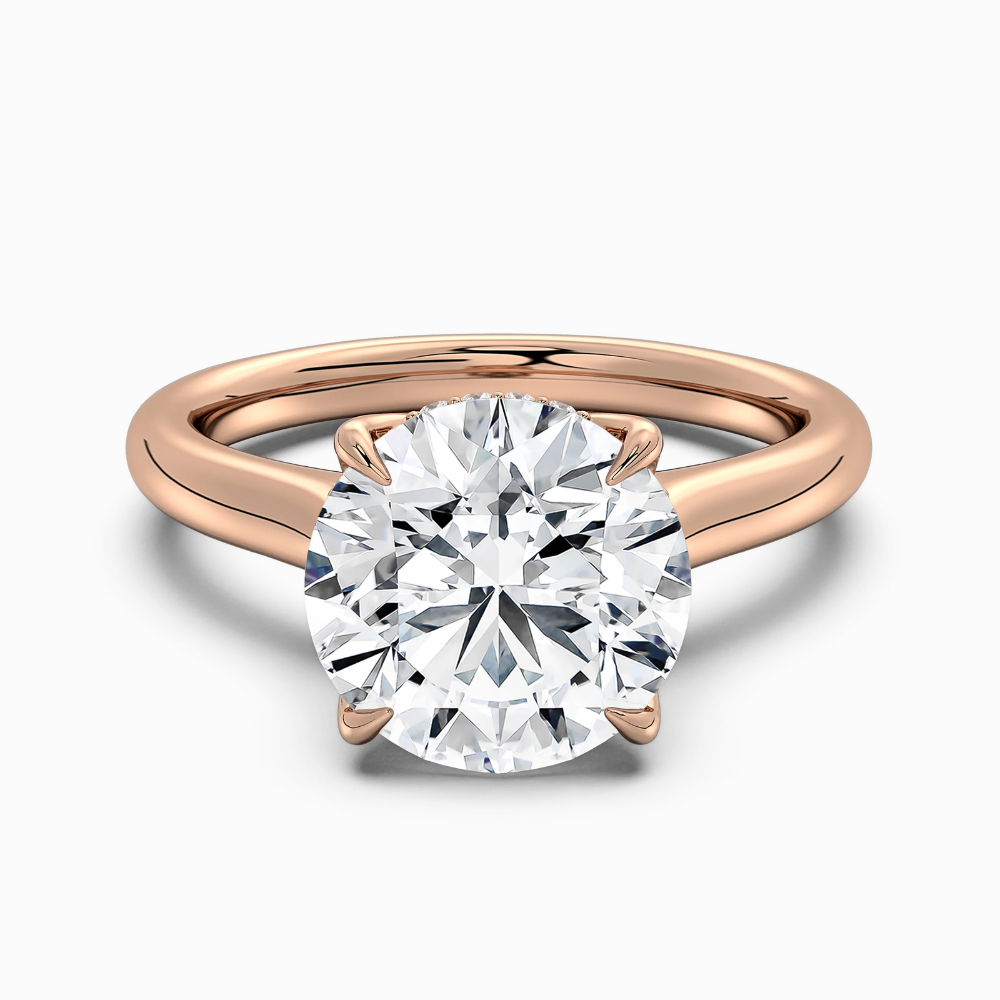 Solitaire Two Tone Tulip Petals Hidden Halo Cathedral Bridge Lab Grown Diamond Engagement Ring in 18K Gold – Round