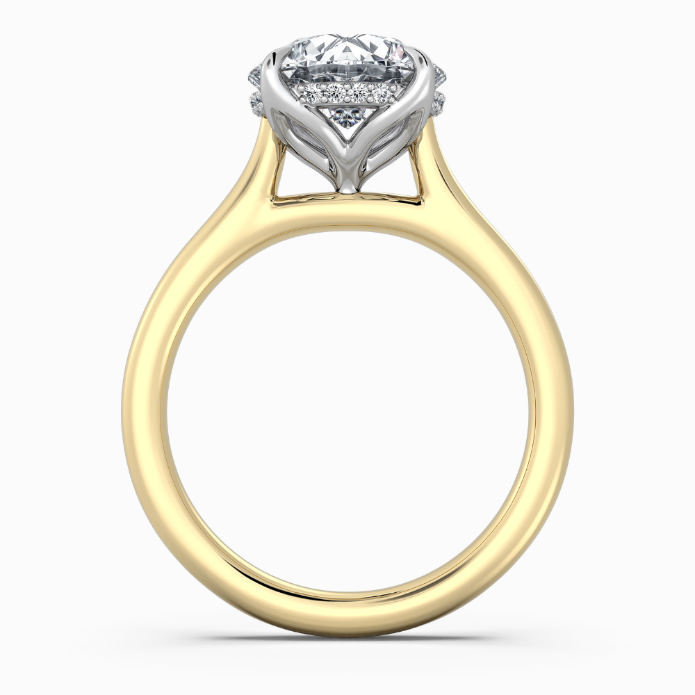 Solitaire Two Tone Tulip Petals Hidden Halo Cathedral Bridge Lab Grown Diamond Engagement Ring in 18K Gold – Round