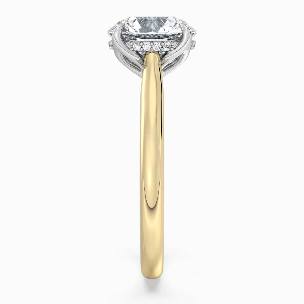 Solitaire Two Tone Tulip Petals Hidden Halo Cathedral Bridge Lab Grown Diamond Engagement Ring in 18K Gold – Round
