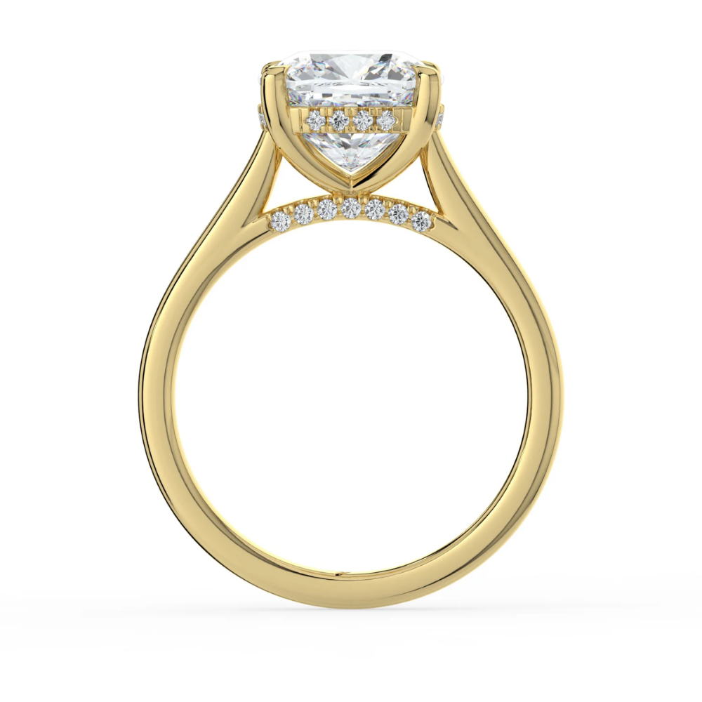 Solitaire Hidden Halo Cathedral Bridge Lab Diamond Engagement Ring in 18K Gold - Cushion