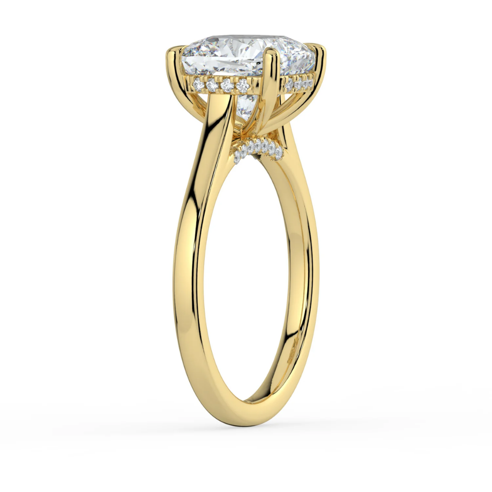Solitaire Hidden Halo Cathedral Bridge Lab Diamond Engagement Ring in 18K Gold - Cushion