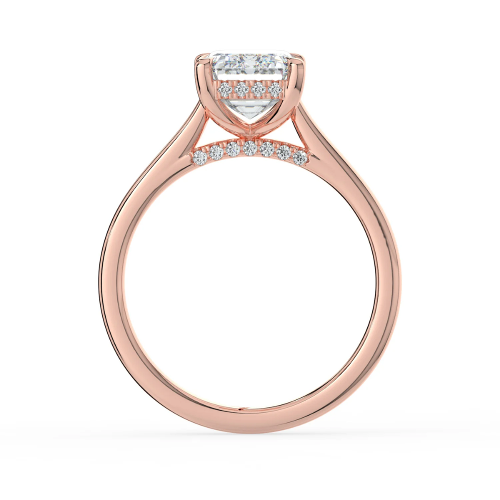 Solitaire Hidden Halo Cathedral Bridge Lab Diamond Engagement Ring in 18K Gold - Emerald