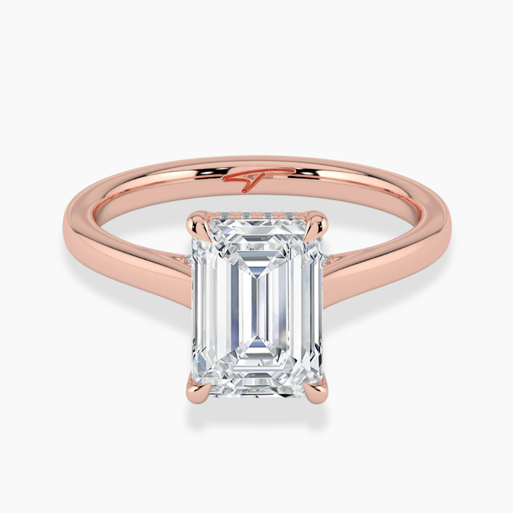 Solitaire Hidden Halo Cathedral Bridge Lab Diamond Engagement Ring in 18K Gold - Emerald