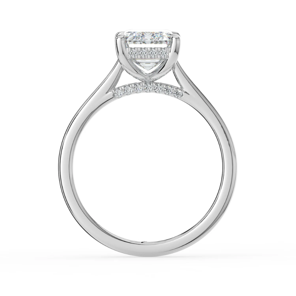 Solitaire Hidden Halo Cathedral Bridge Lab Diamond Engagement Ring in 18K Gold - Emerald