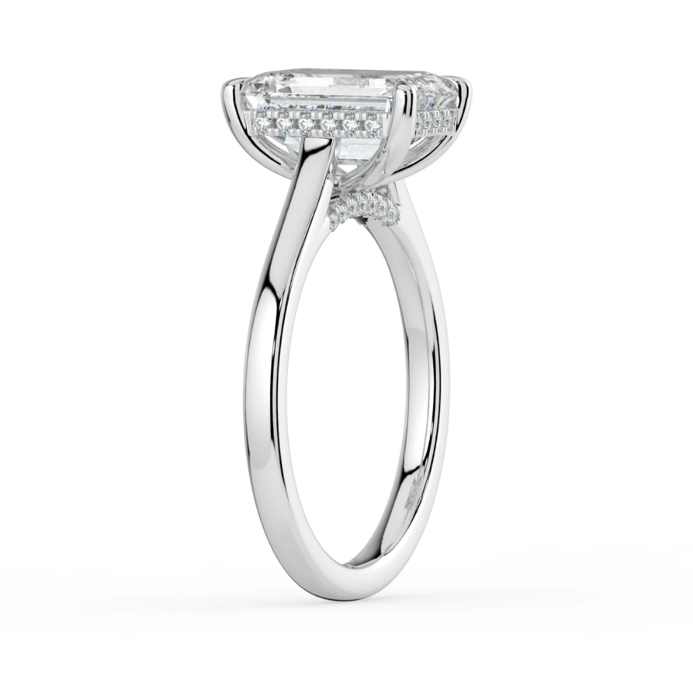 Solitaire Hidden Halo Cathedral Bridge Lab Diamond Engagement Ring in 18K Gold - Emerald