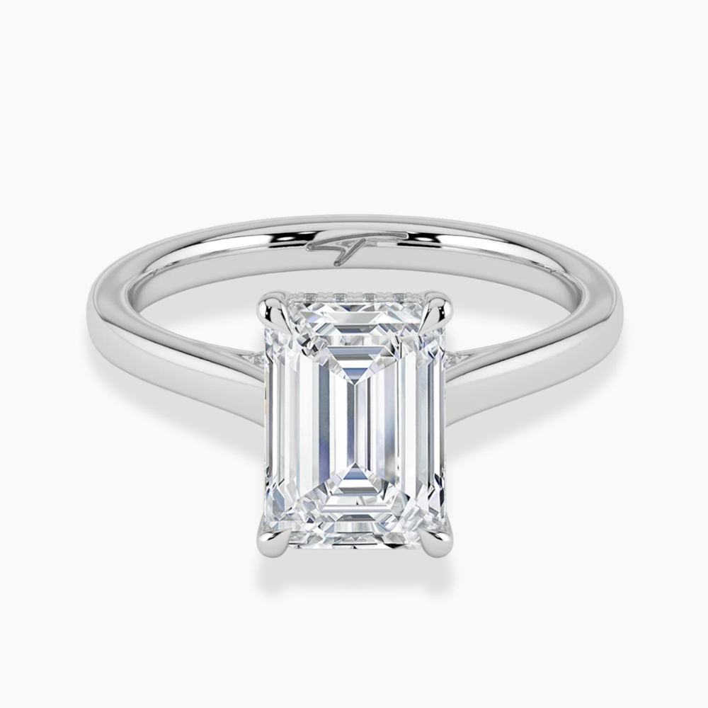 Solitaire Hidden Halo Cathedral Bridge Lab Diamond Engagement Ring in 18K Gold - Emerald