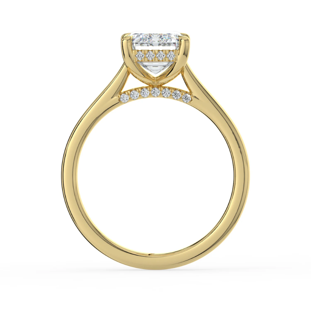 Solitaire Hidden Halo Cathedral Bridge Lab Diamond Engagement Ring in 18K Gold - Emerald