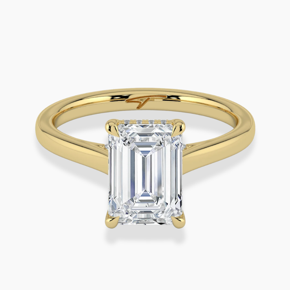 Solitaire Hidden Halo Cathedral Bridge Lab Diamond Engagement Ring in 18K Gold - Emerald