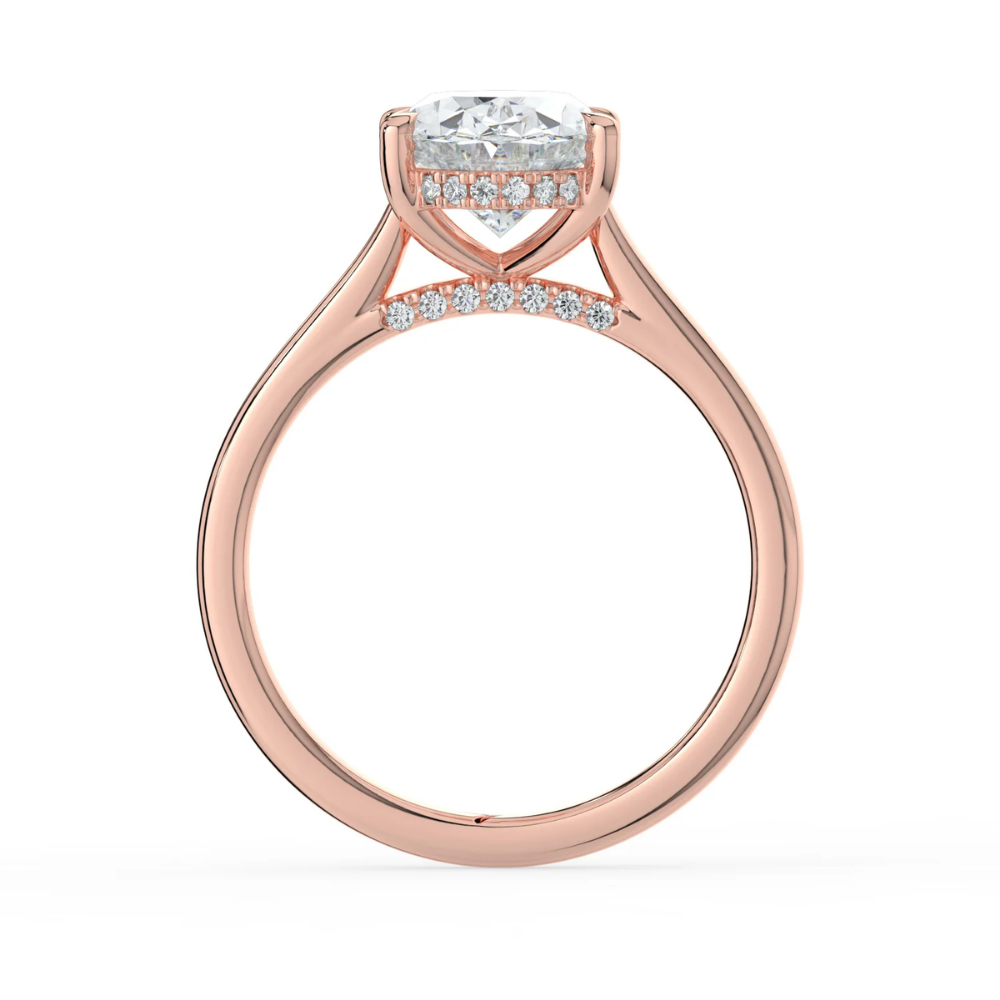 Solitaire Hidden Halo Cathedral Bridge Lab Diamond Engagement Ring in 18K Gold - Oval