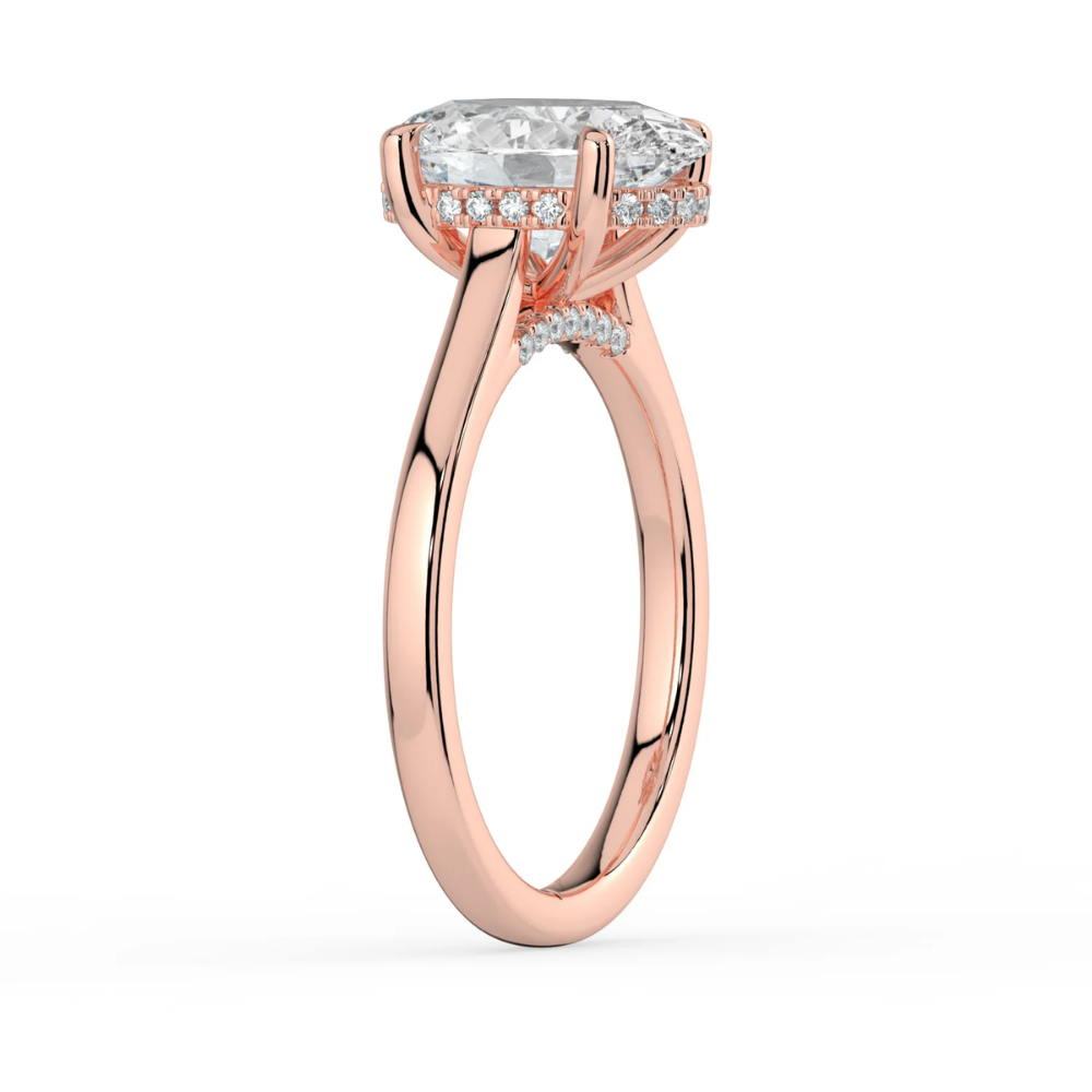 Solitaire Hidden Halo Cathedral Bridge Lab Diamond Engagement Ring in 18K Gold - Oval