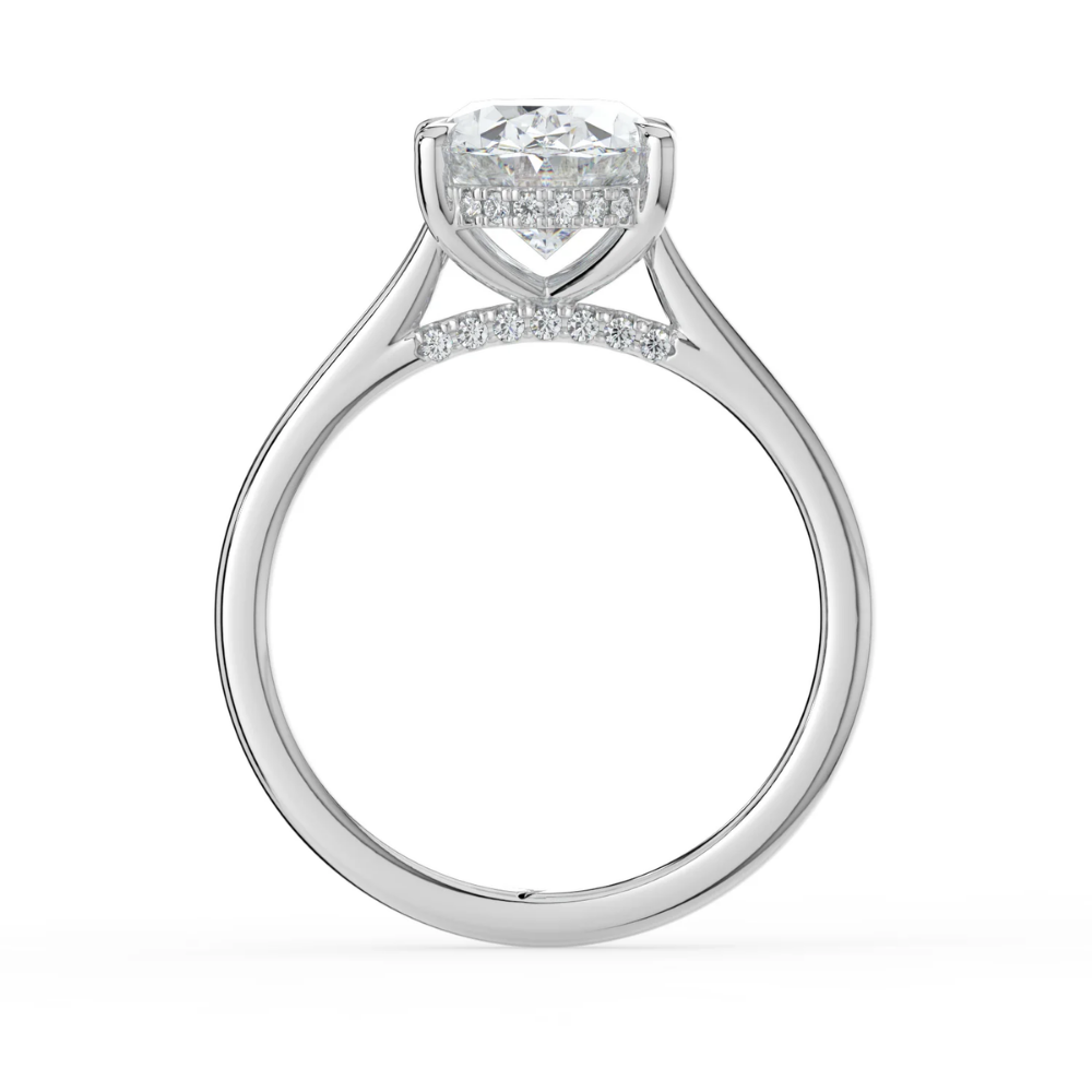 Solitaire Hidden Halo Cathedral Bridge Lab Diamond Engagement Ring in 18K Gold - Oval