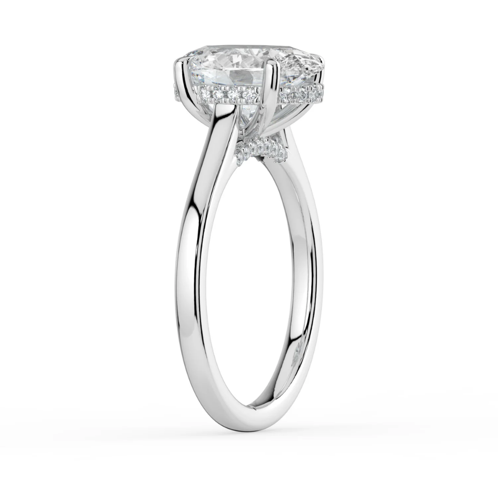 Solitaire Hidden Halo Cathedral Bridge Lab Diamond Engagement Ring in 18K Gold - Oval