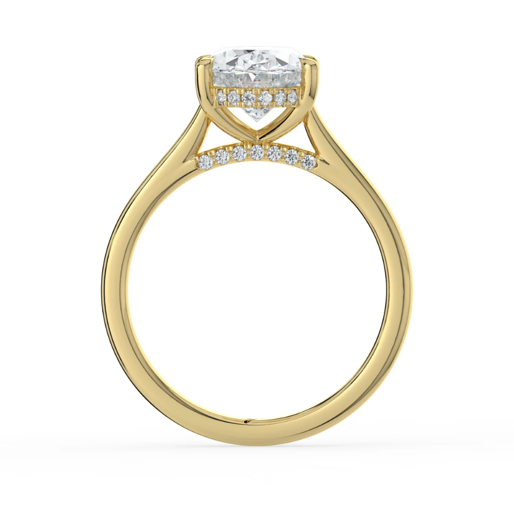 Solitaire Hidden Halo Cathedral Bridge Lab Diamond Engagement Ring in 18K Gold - Oval
