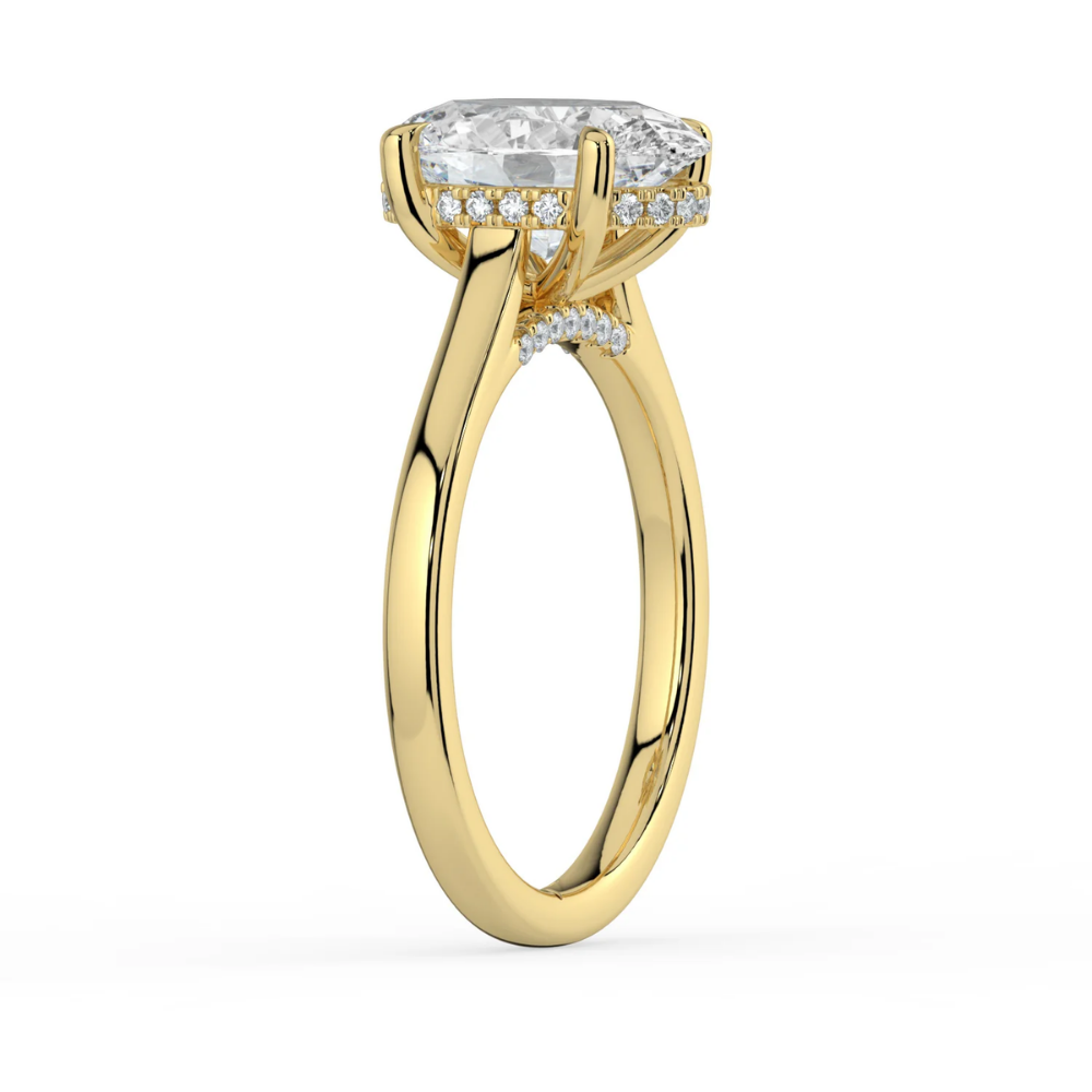 Solitaire Hidden Halo Cathedral Bridge Lab Diamond Engagement Ring in 18K Gold - Oval