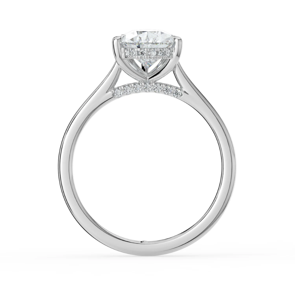 Solitaire Hidden Halo Cathedral Bridge Lab Diamond Engagement Ring in 18K Gold - Pear