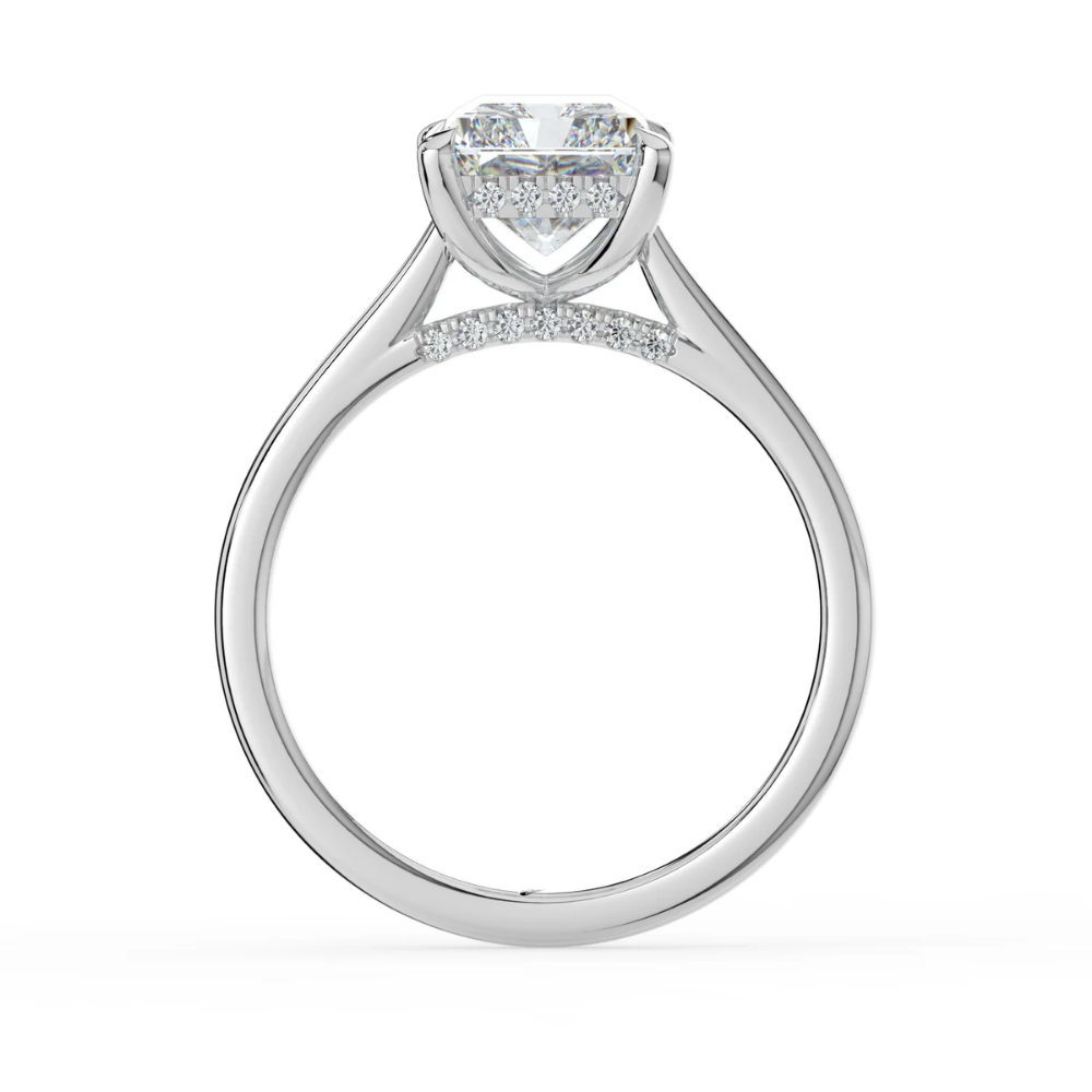 Solitaire Hidden Halo Cathedral Bridge Lab Diamond Engagement Ring in 18K Gold - Radiant