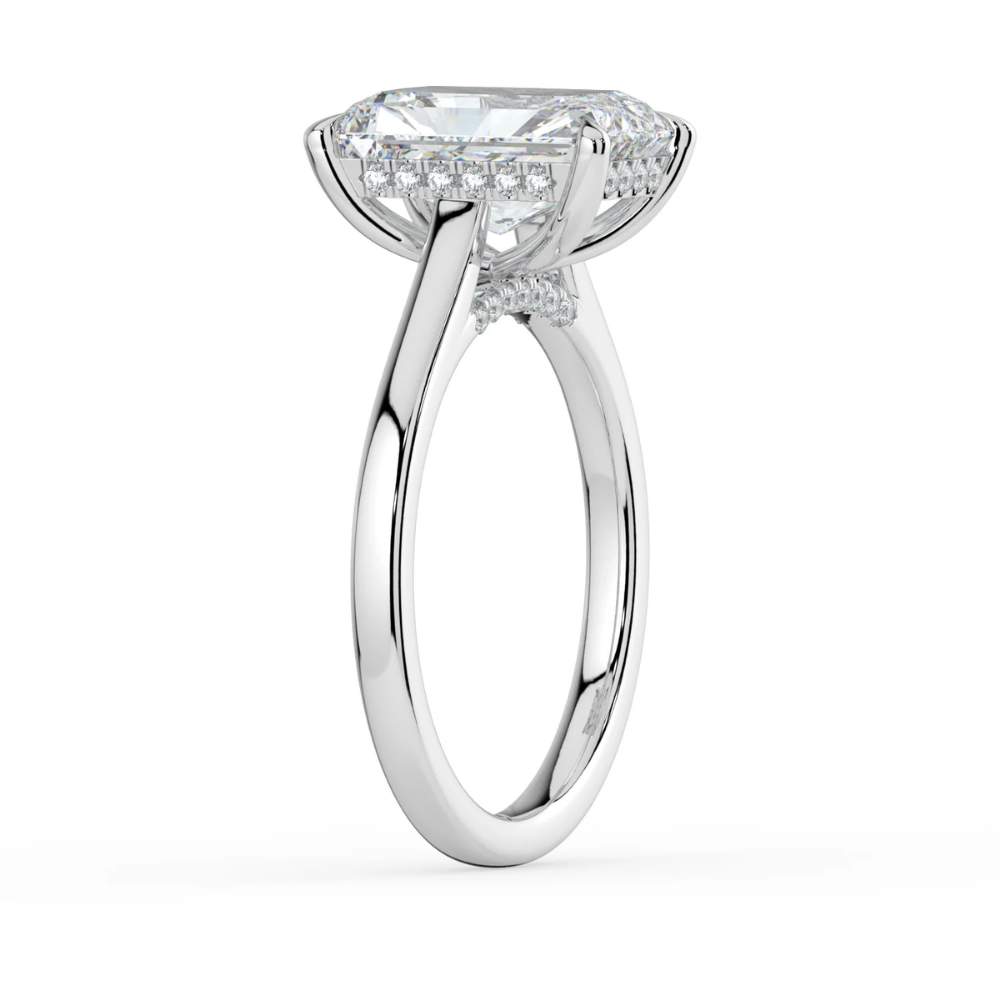 Solitaire Hidden Halo Cathedral Bridge Lab Diamond Engagement Ring in 18K Gold - Radiant