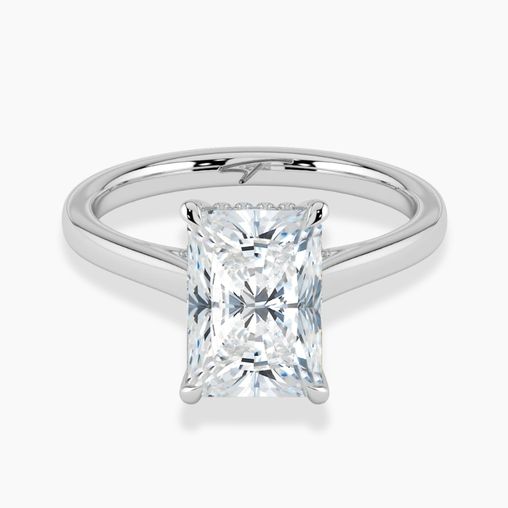 Solitaire Hidden Halo Cathedral Bridge Lab Diamond Engagement Ring in 18K Gold - Radiant