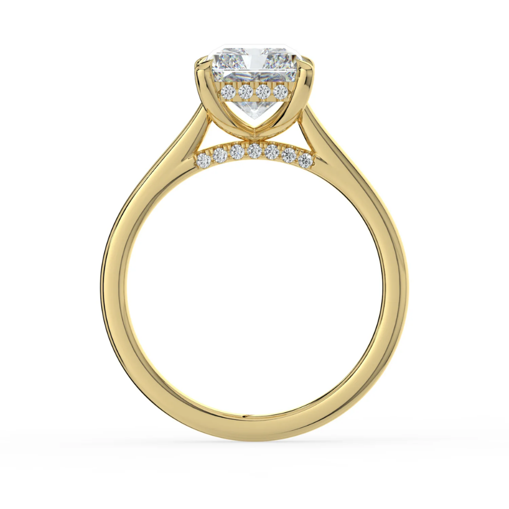 Solitaire Hidden Halo Cathedral Bridge Lab Diamond Engagement Ring in 18K Gold - Radiant