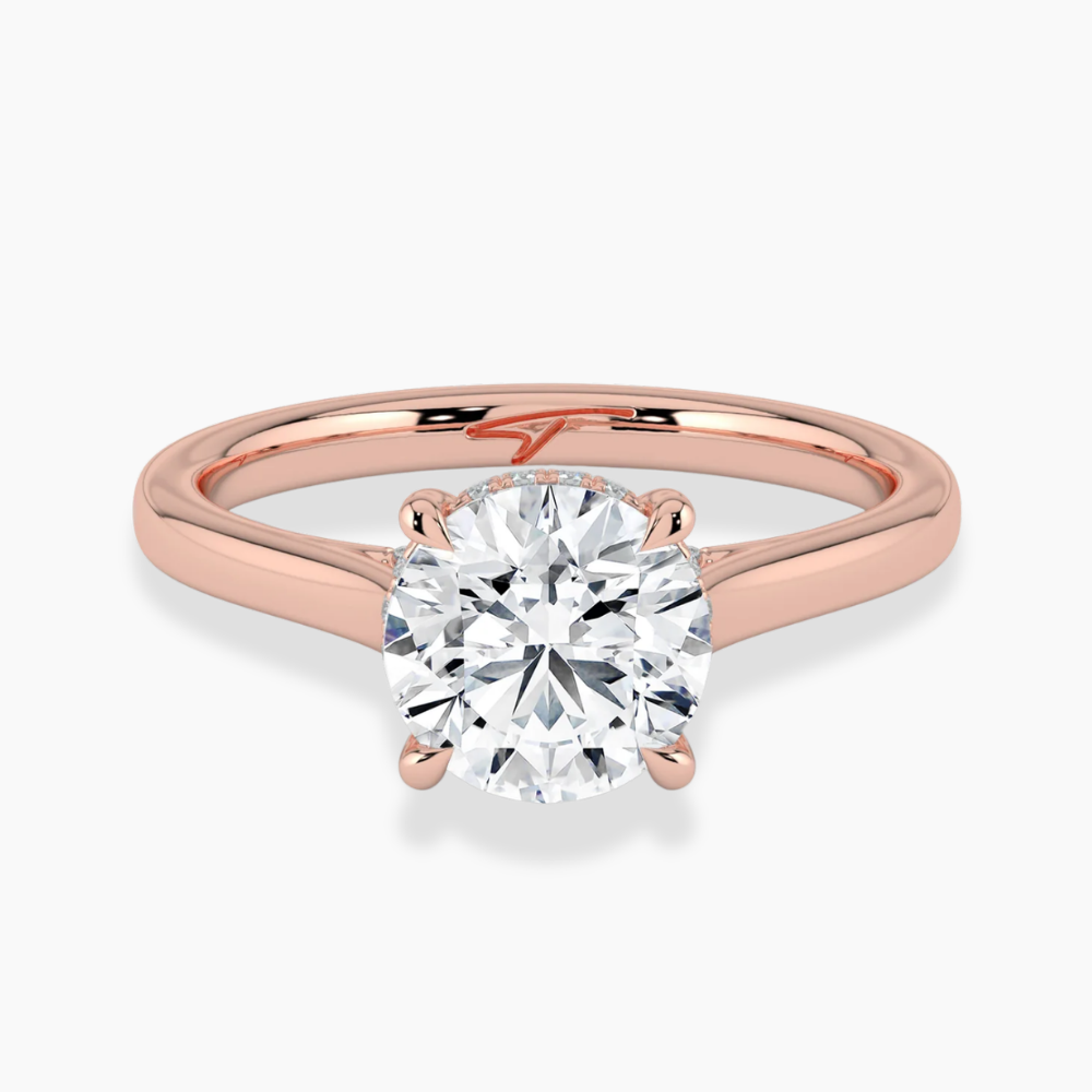Solitaire Hidden Halo Cathedral Bridge Lab Diamond Engagement Ring in 18K Gold - Round