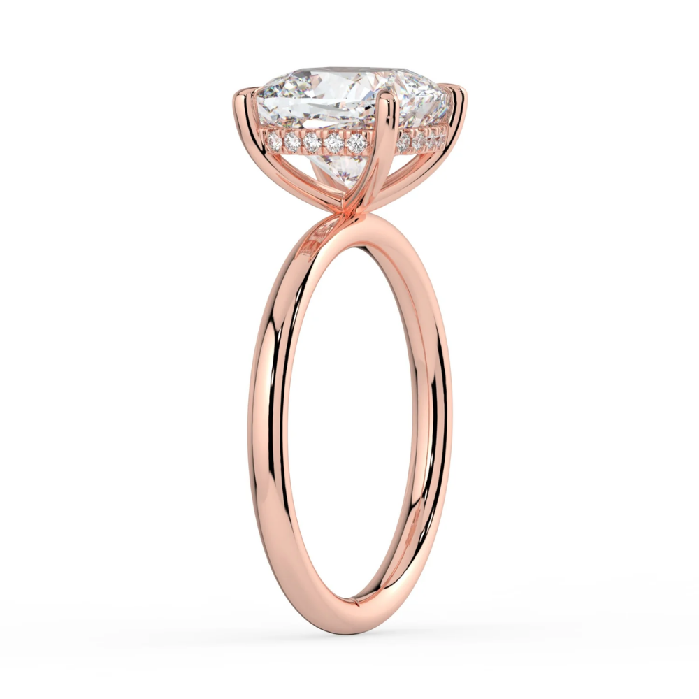 Solitaire Hidden Halo Lab Diamond Engagement  Ring in 18K Gold - Cushion