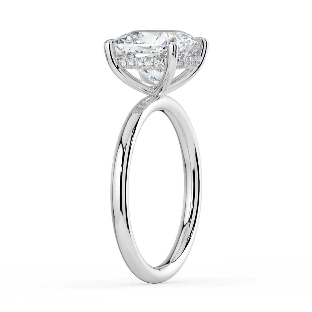 Solitaire Hidden Halo Lab Diamond Engagement  Ring in 18K Gold - Cushion