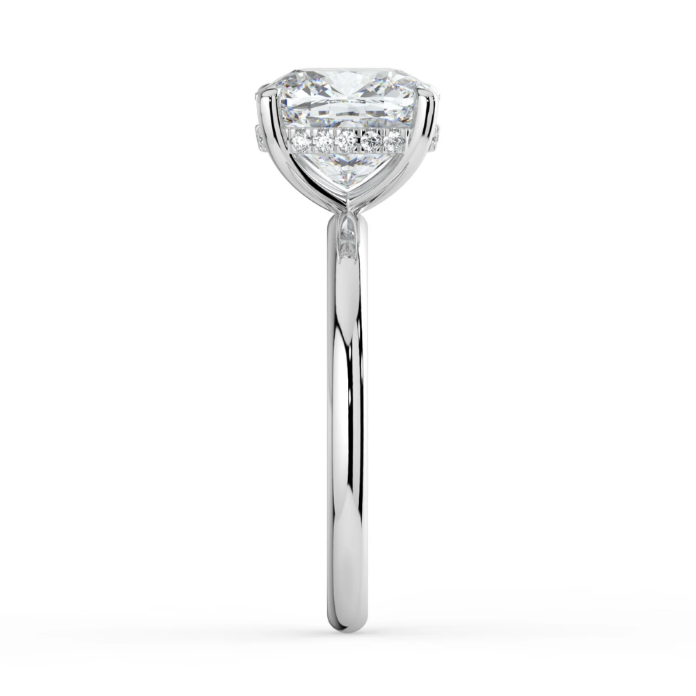 Solitaire Hidden Halo Lab Diamond Engagement  Ring in 18K Gold - Cushion