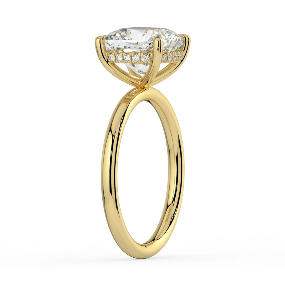 Solitaire Hidden Halo Lab Diamond Engagement  Ring in 18K Gold - Cushion