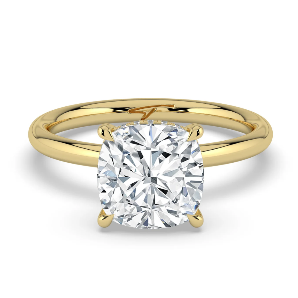 Solitaire Hidden Halo Lab Diamond Engagement  Ring in 18K Gold - Cushion