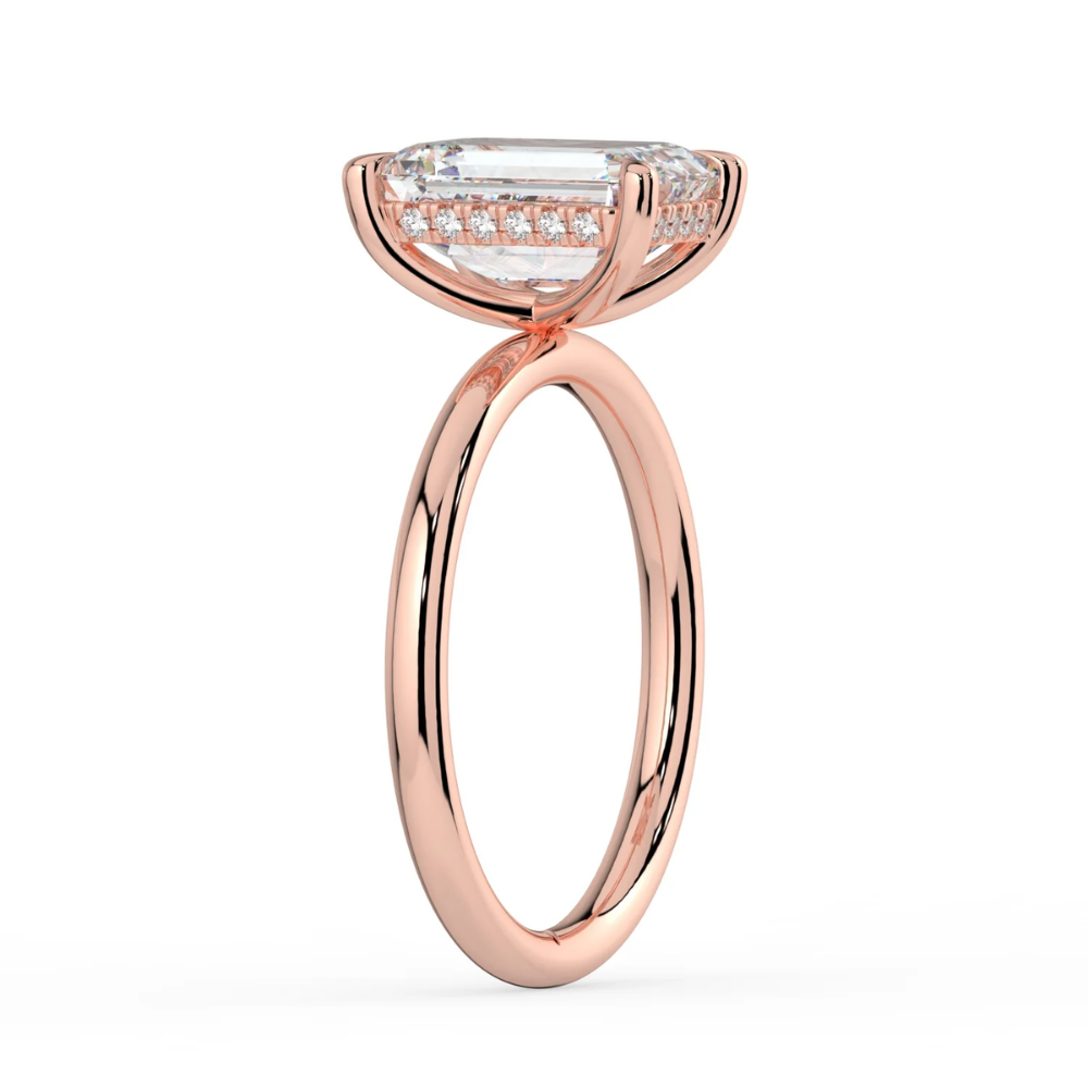 Solitaire Hidden Halo Lab Diamond Engagement  Ring in 18K Gold - Emerald