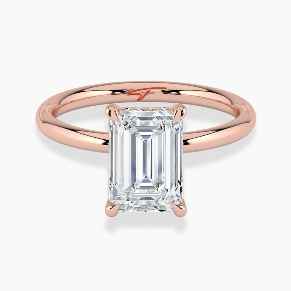 Solitaire Hidden Halo Lab Diamond Engagement  Ring in 18K Gold - Emerald