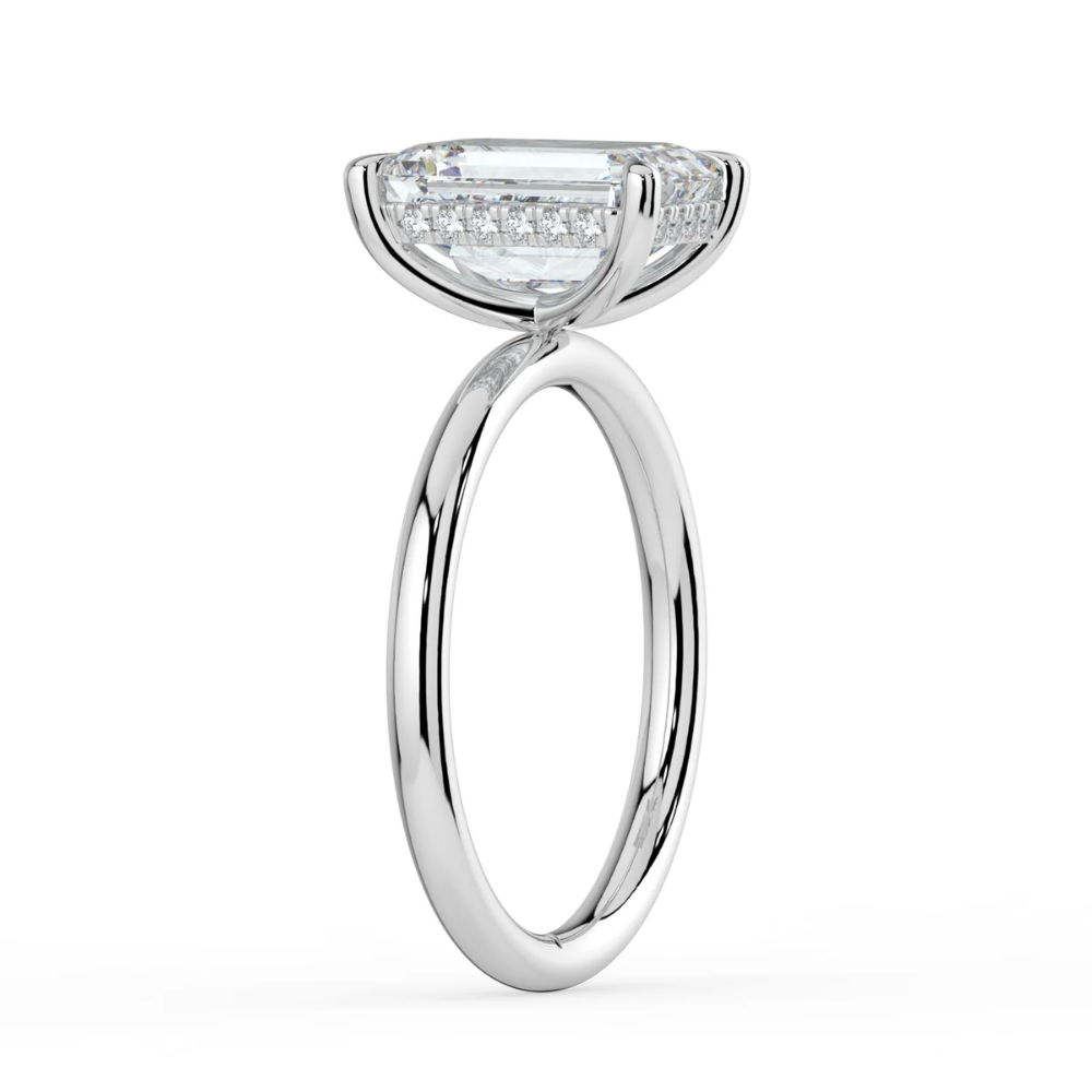 Solitaire Hidden Halo Lab Diamond Engagement  Ring in 18K Gold - Emerald