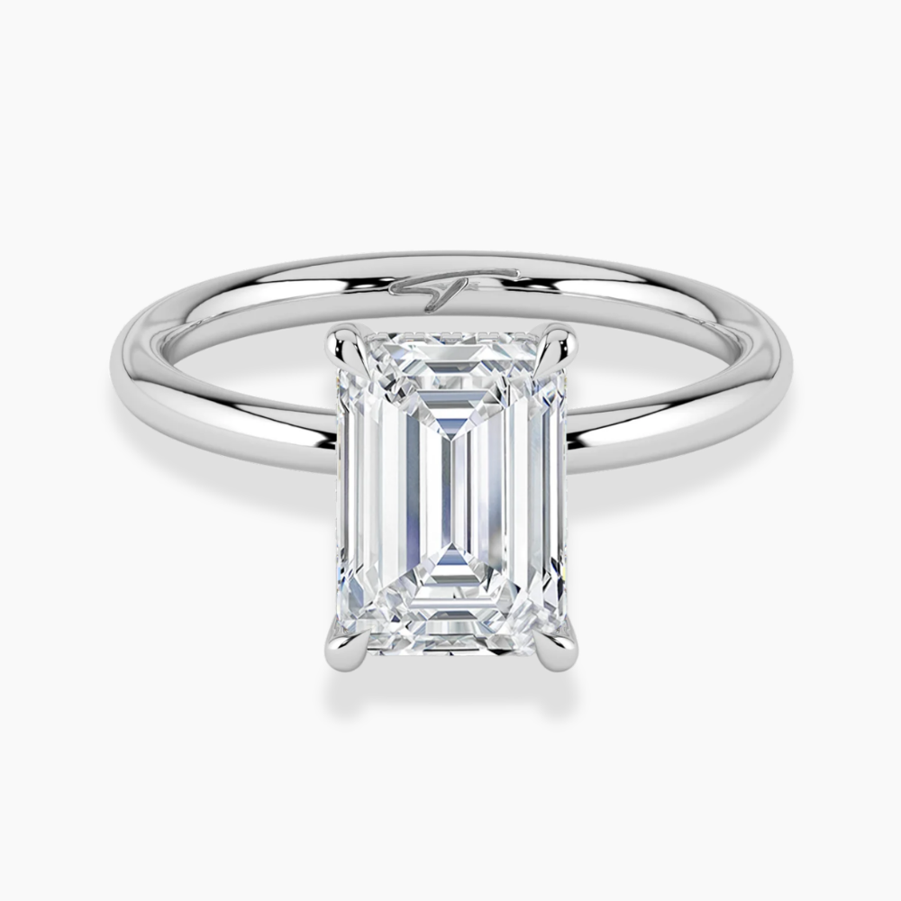 Solitaire Hidden Halo Lab Diamond Engagement  Ring in 18K Gold - Emerald