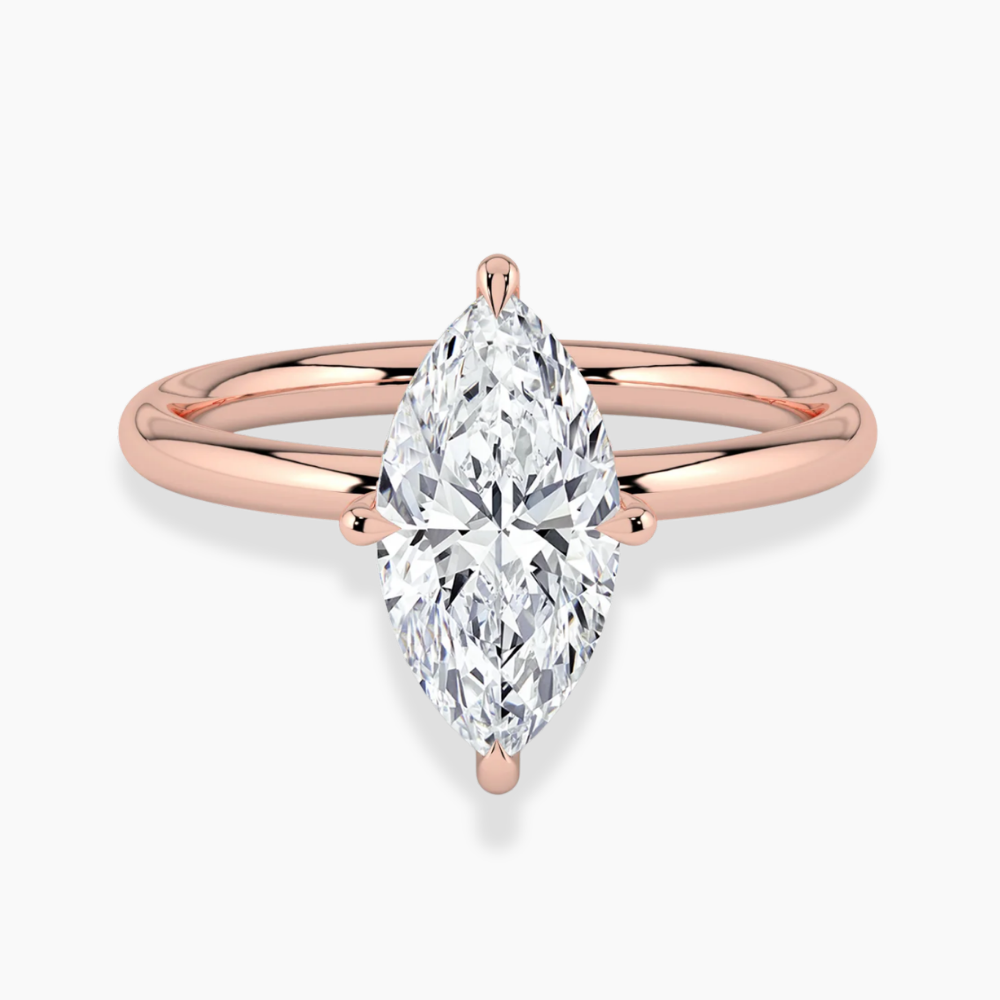 Solitaire Hidden Halo Lab Diamond Engagement  Ring in 18K Gold - Marquise