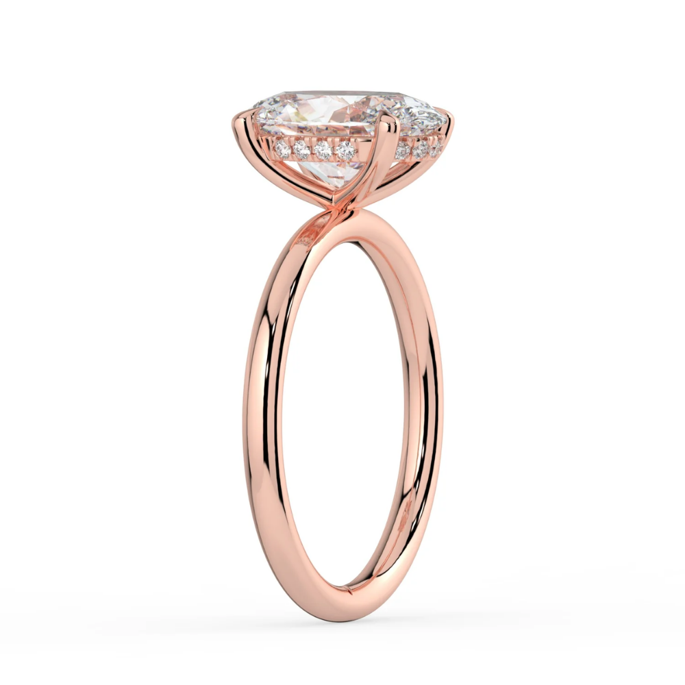 Solitaire Hidden Halo Lab Diamond Engagement  Ring in 18K Gold - Oval