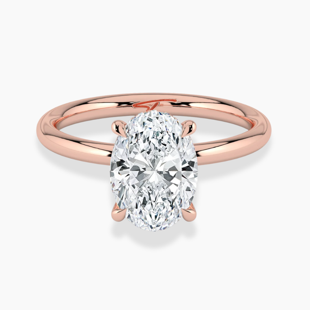 Solitaire Hidden Halo Lab Diamond Engagement  Ring in 18K Gold - Oval