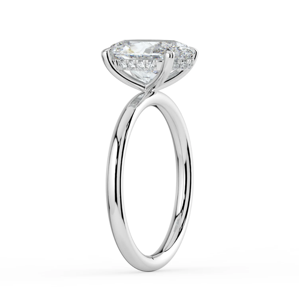 Solitaire Hidden Halo Lab Diamond Engagement  Ring in 18K Gold - Oval