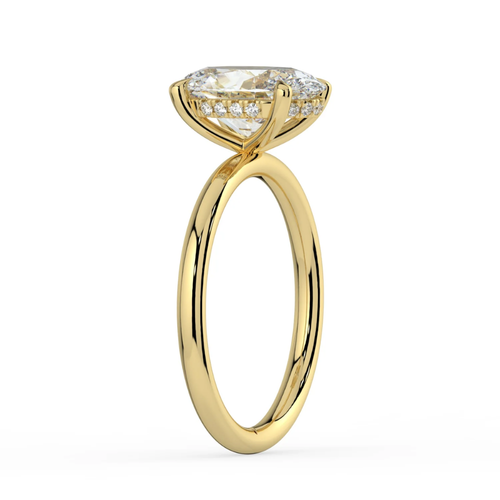 Solitaire Hidden Halo Lab Diamond Engagement  Ring in 18K Gold - Oval