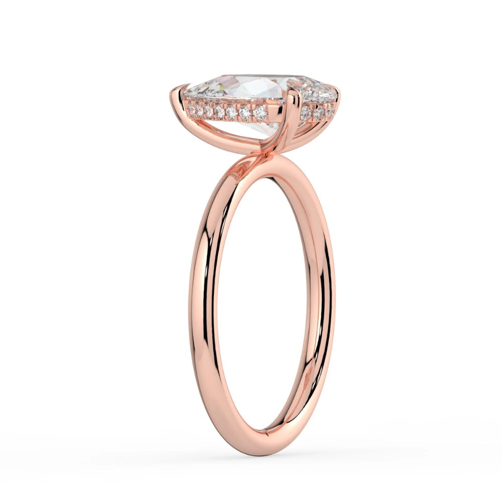 Solitaire Hidden Halo Lab Diamond Engagement  Ring in 18K Gold - Pear