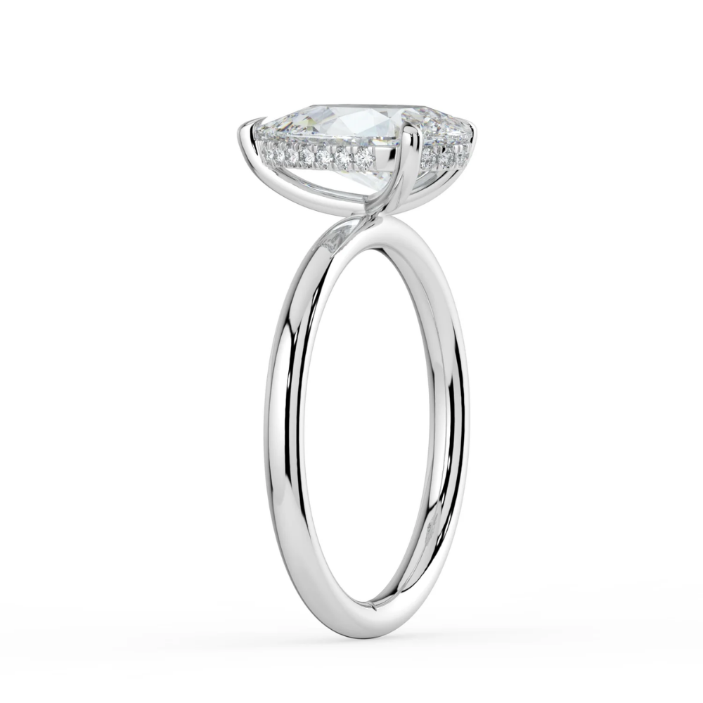Solitaire Hidden Halo Lab Diamond Engagement  Ring in 18K Gold - Pear
