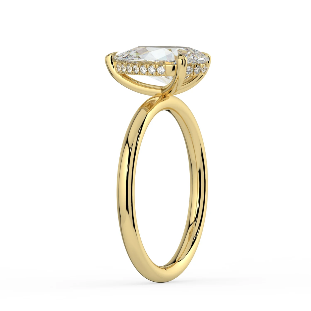 Solitaire Hidden Halo Lab Diamond Engagement  Ring in 18K Gold - Pear