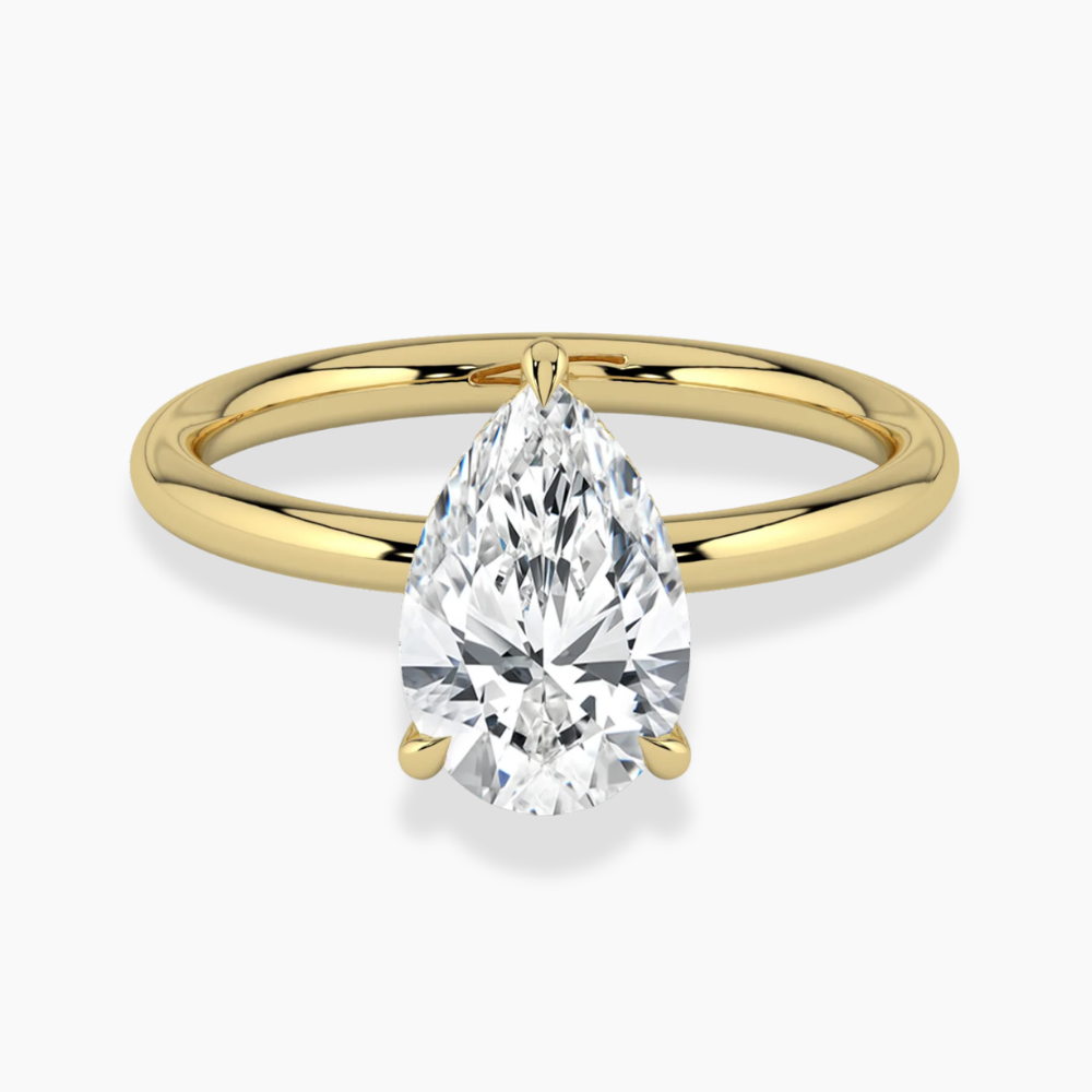Solitaire Hidden Halo Lab Diamond Engagement  Ring in 18K Gold - Pear